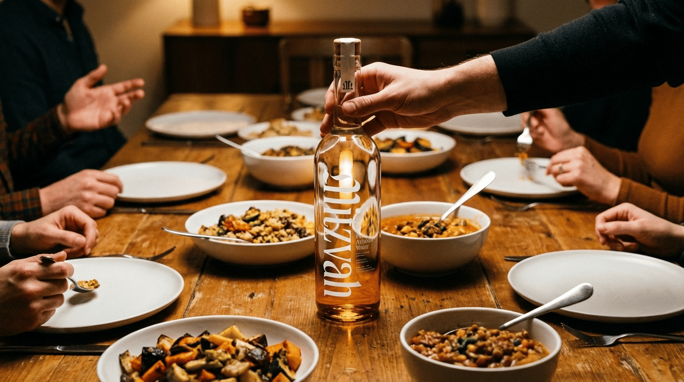 Mitzvah water bottle styled on a textured surface in warm natural light